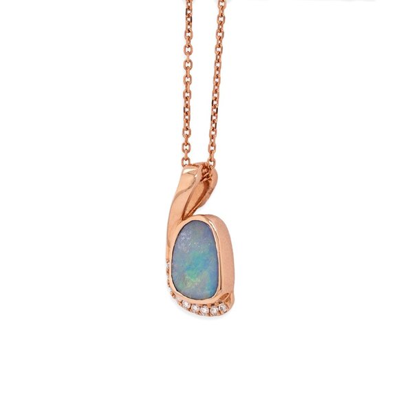 Boulder Opal Pendant in 14K Solid Rose Gold with Natural Diamond Accents - Picture 6 of 8